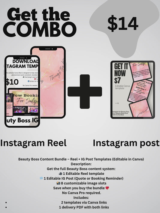 Beauty Boss Content Bundle – Reel + IG Post Templates (Editable in Canva)